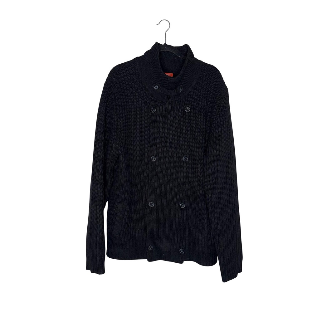 Sundance Double Breasted Cardigan Mens XXL Black‎ Excellent Lambswool Ribbed